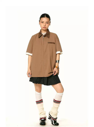 BB Zipped Pocket Collared Shirt-korean-fashion-Shirt-BB's Closet-OH Garments