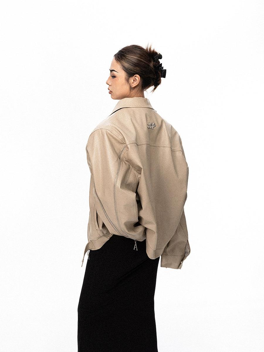 BB Zipped Sleeves Faux Leather Jacket-korean-fashion-Jacket-BB's Closet-OH Garments