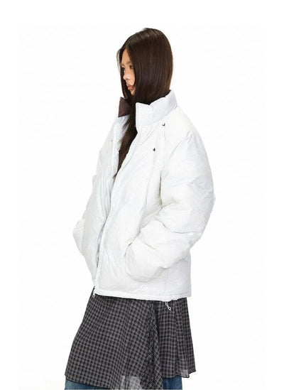 BB Zipper Details Check Down Jacket-korean-fashion-Jacket-BB's Closet-OH Garments