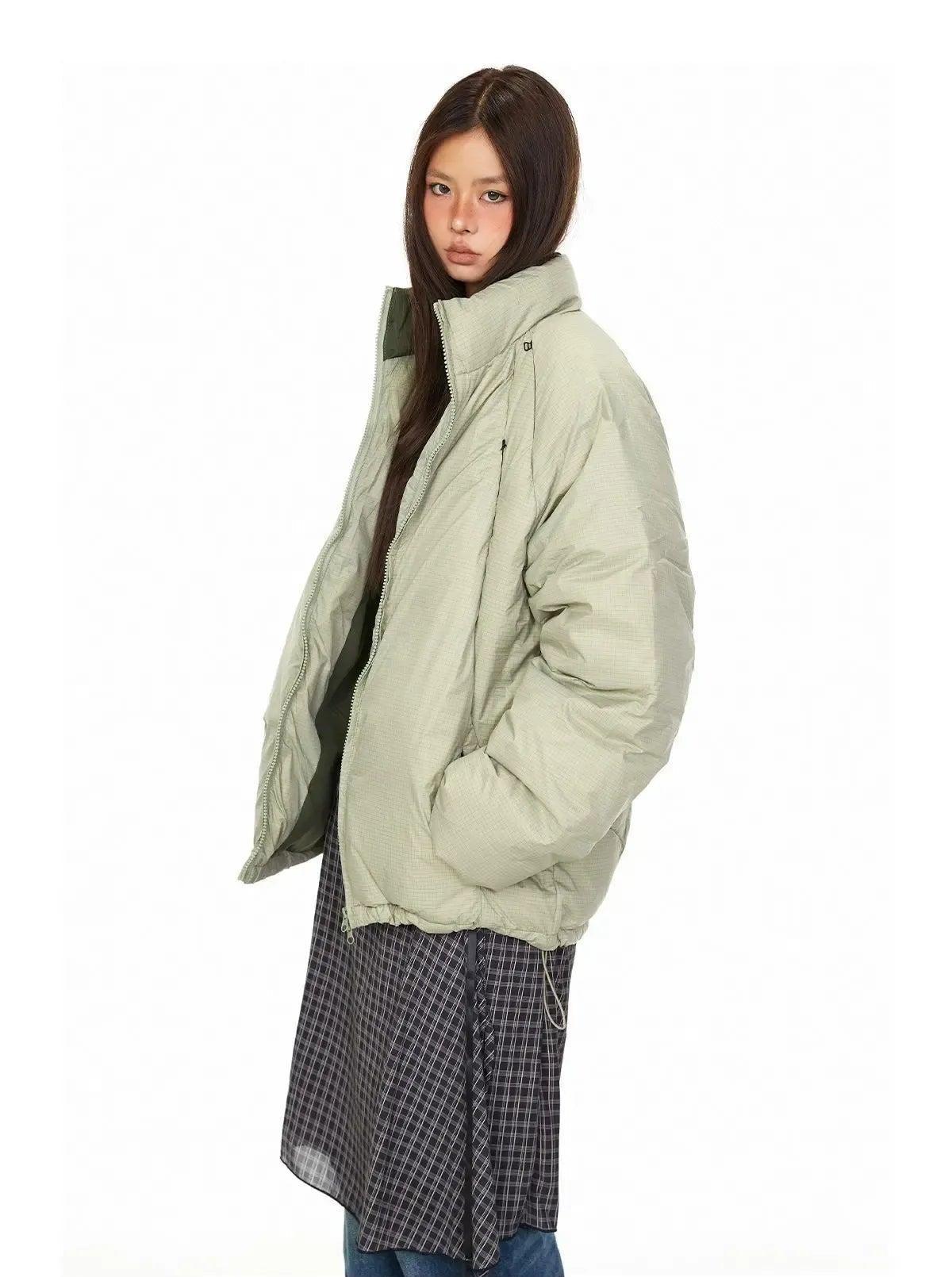 BB Zipper Details Check Down Jacket-korean-fashion-Jacket-BB's Closet-OH Garments