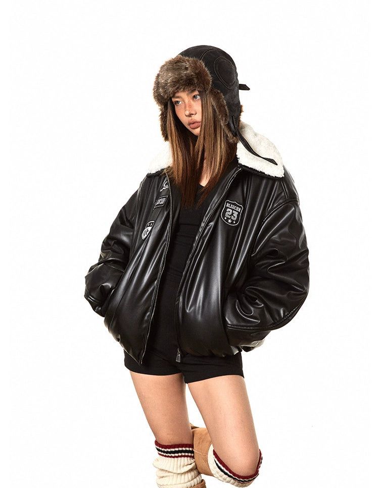 BB Zippered PU Leather Puffer Jacket-korean-fashion-Jacket-BB's Closet-OH Garments