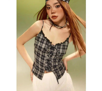 Beer Adjustable Strap Plaid Camisole-korean-fashion-Camisole-Beer's Closet-OH Garments