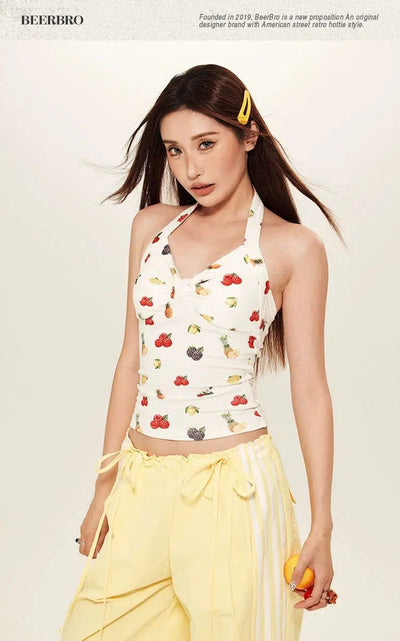 Beer Floral, Shell & Fruit Print Halter Neck Camisole-korean-fashion-Camisole-Beer's Closet-OH Garments