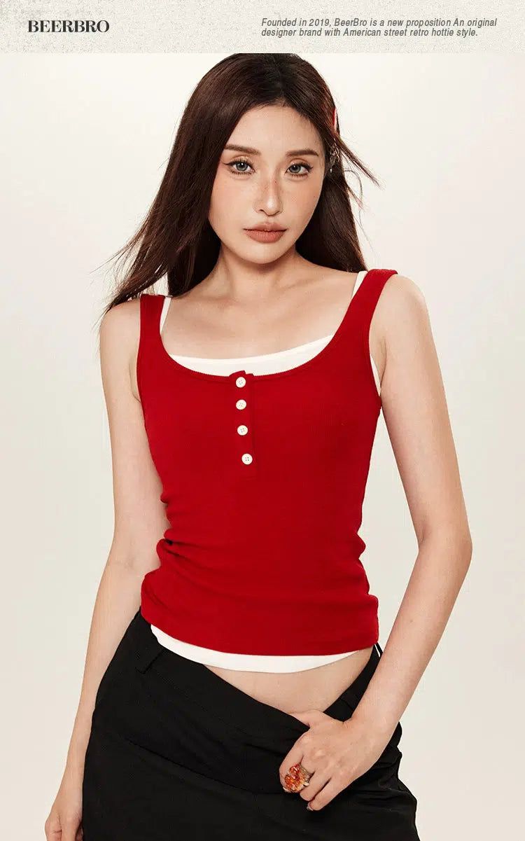 Beer Four-Buttons Contrast Color Knit Camisole-korean-fashion-Camisole-Beer's Closet-OH Garments