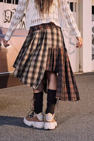 Beer Irregular Plaid Spliced Skirt-korean-fashion-Skirt-Beer's Closet-OH Garments