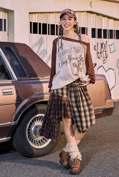 Beer Irregular Plaid Spliced Skirt-korean-fashion-Skirt-Beer's Closet-OH Garments