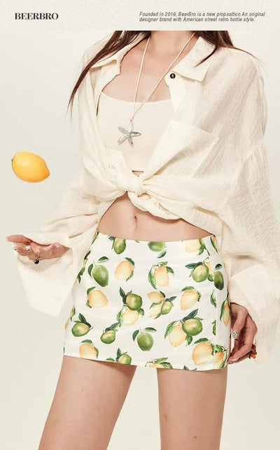 Beer Lemon Full-Print Skirt-korean-fashion-Skirt-Beer's Closet-OH Garments