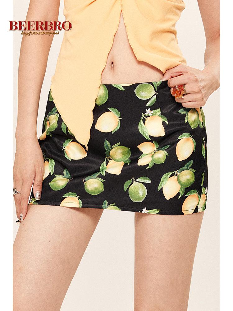 Beer Lemon Full-Print Skirt-korean-fashion-Skirt-Beer's Closet-OH Garments