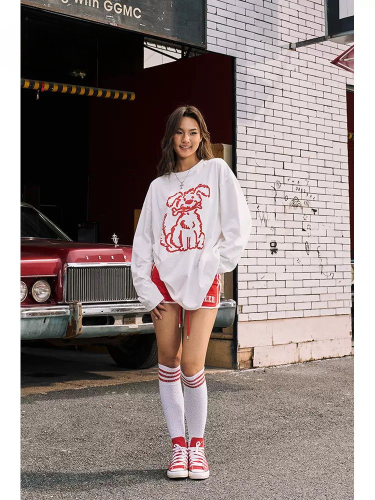 Beer Puppy Foam Print Long Sleeve T-Shirt-korean-fashion-T-Shirt-Beer's Closet-OH Garments