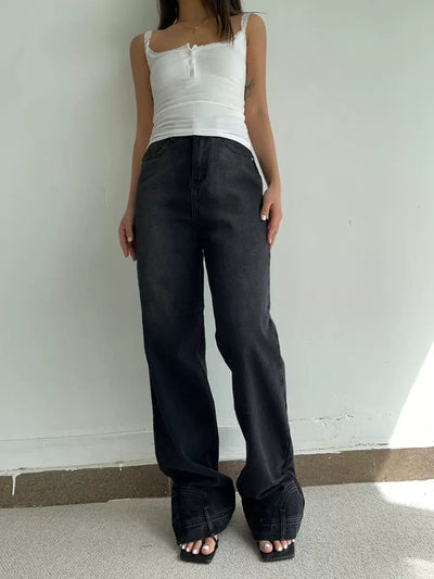 Casey Faded Inverted High Waist Jeans-korean-fashion-Jeans-Casey's Closet-OH Garments
