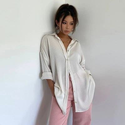 Casey Glossy Striped Texture Loose Shirt-korean-fashion-Shirt-Casey's Closet-OH Garments
