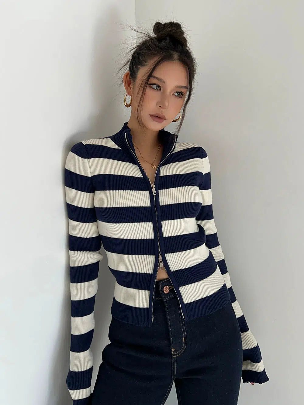 Casey Light Contrast Striped Knit Jacket-korean-fashion-Jacket-Casey's Closet-OH Garments