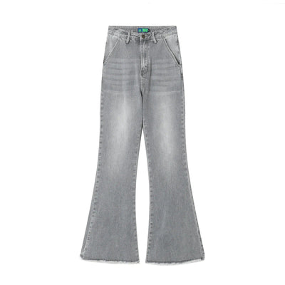 Chem Washed Raw Hem Flare Leg Jeans-korean-fashion-Jeans-Chem's Closet-OH Garments