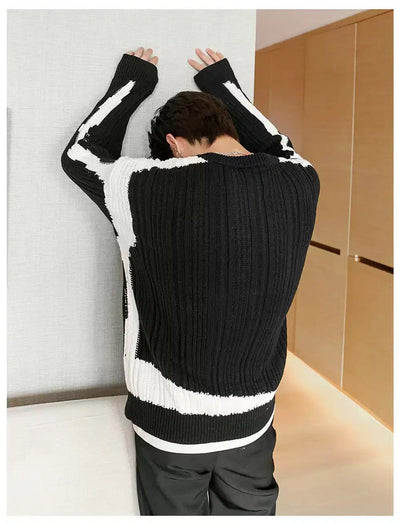 Chuan Abstract Blades Contrast Sweater-korean-fashion-Sweater-Chuan's Closet-OH Garments