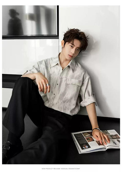 Chuan Abstract Print Strapped Sleeves Shirt-korean-fashion-Shirt-Chuan's Closet-OH Garments