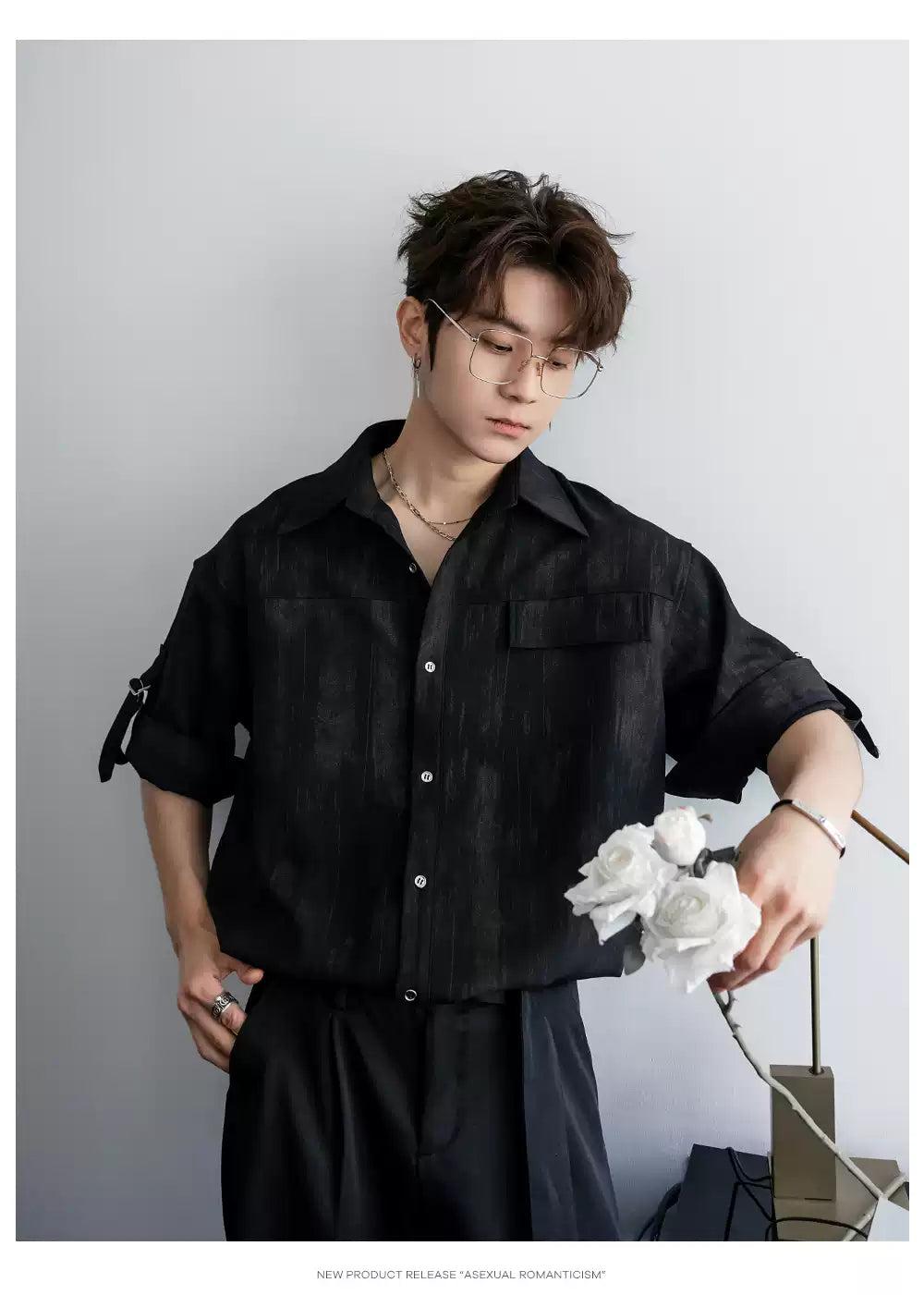 Chuan Abstract Print Strapped Sleeves Shirt-korean-fashion-Shirt-Chuan's Closet-OH Garments