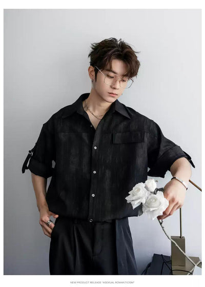 Chuan Abstract Print Strapped Sleeves Shirt-korean-fashion-Shirt-Chuan's Closet-OH Garments