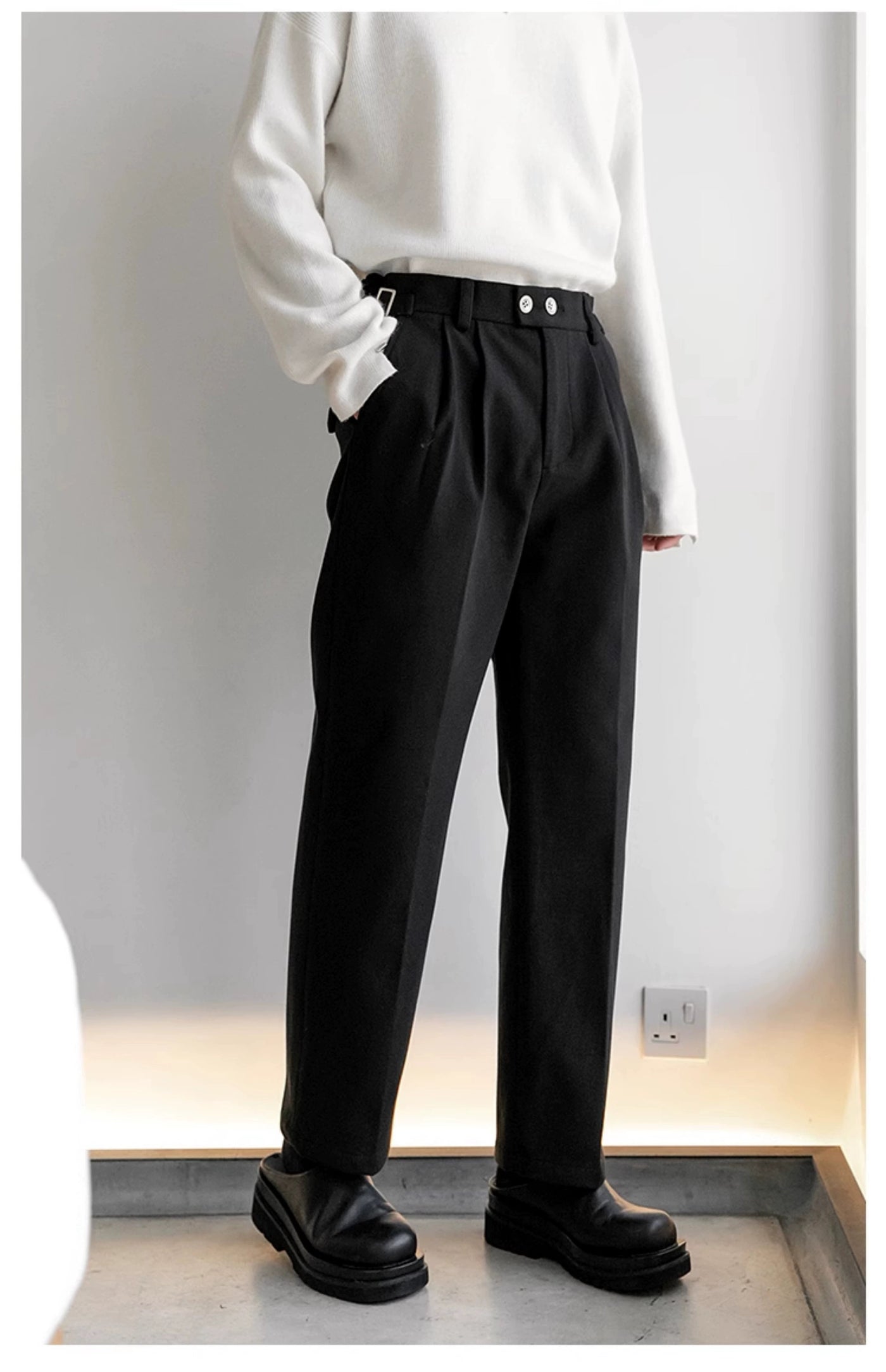 Chuan Adjustable Waist Pleated Trousers-korean-fashion-Pants-Chuan's Closet-OH Garments