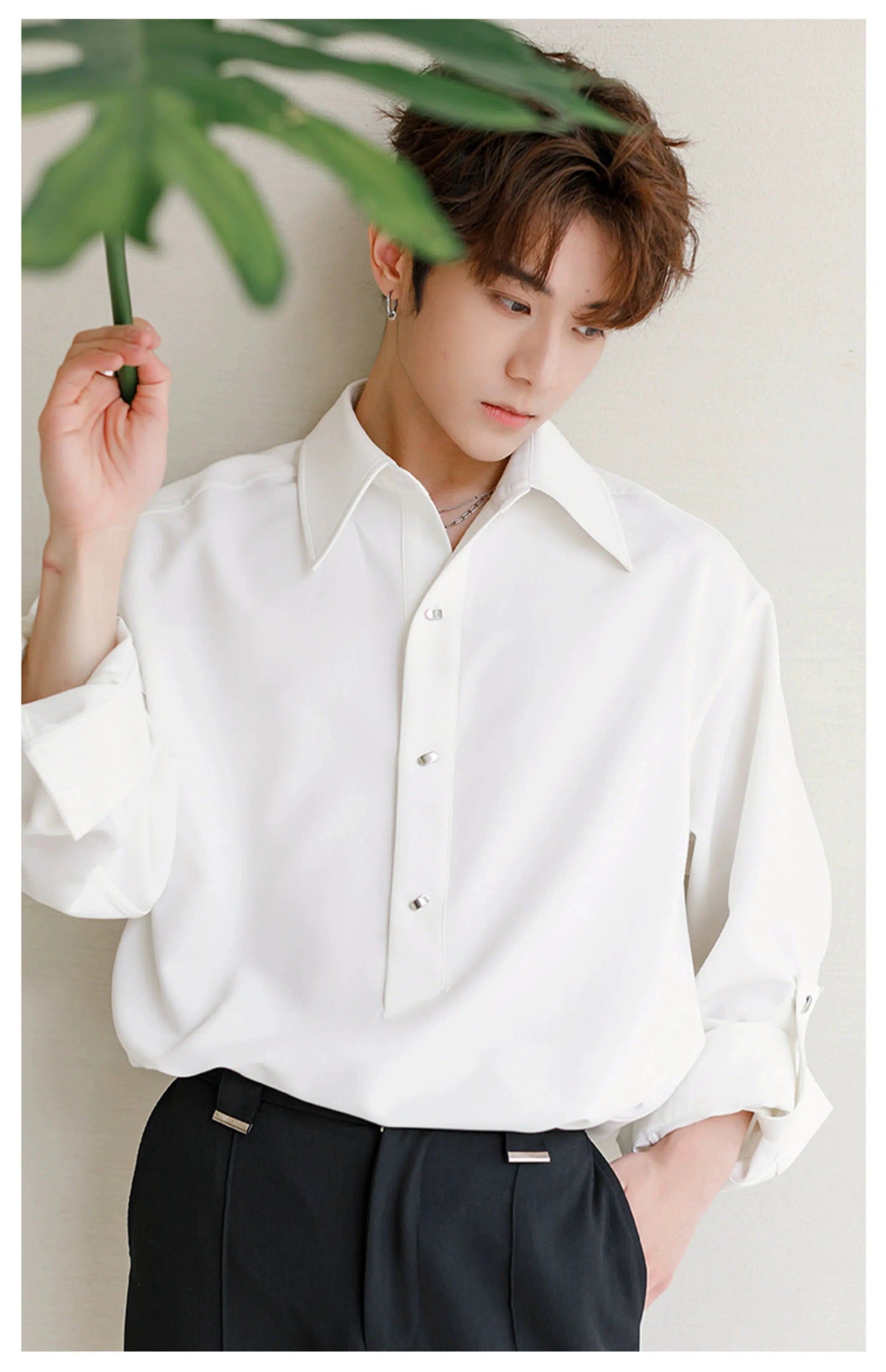 Chuan Ascetic Metal Buttons Shirt-korean-fashion-Shirt-Chuan's Closet-OH Garments
