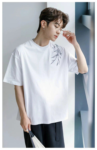 Chuan Bamboo Embroidery T-Shirt-korean-fashion-T-Shirt-Chuan's Closet-OH Garments