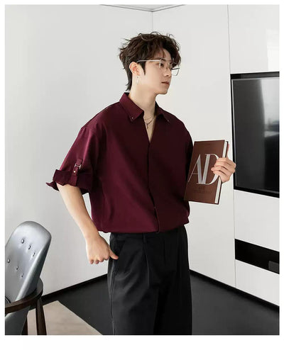 Chuan Belt Strap Sleeves Shirt-korean-fashion-Shirt-Chuan's Closet-OH Garments