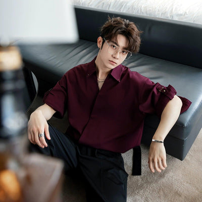 Chuan Belt Strap Sleeves Shirt-korean-fashion-Shirt-Chuan's Closet-OH Garments