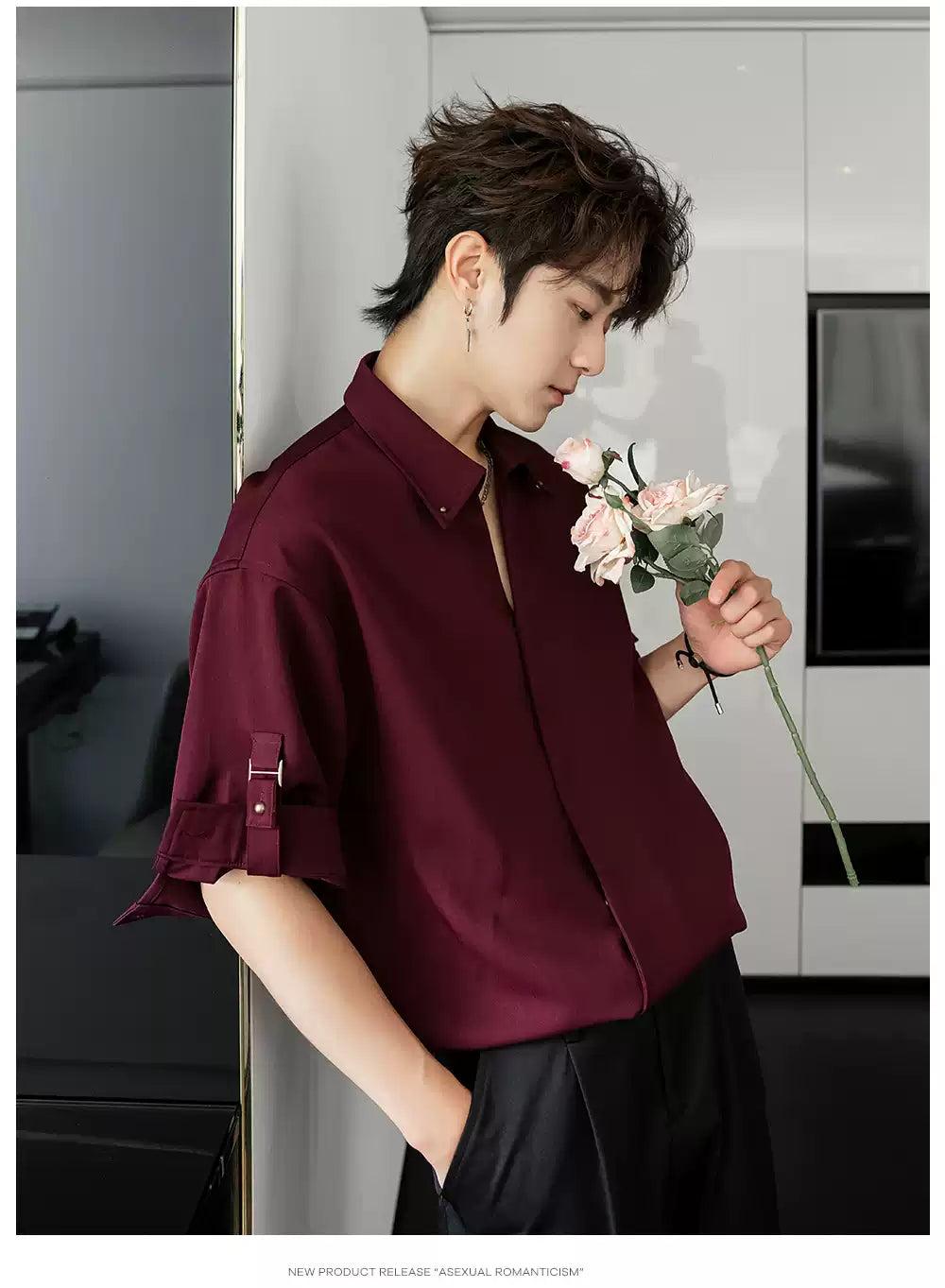 Chuan Belt Strap Sleeves Shirt-korean-fashion-Shirt-Chuan's Closet-OH Garments