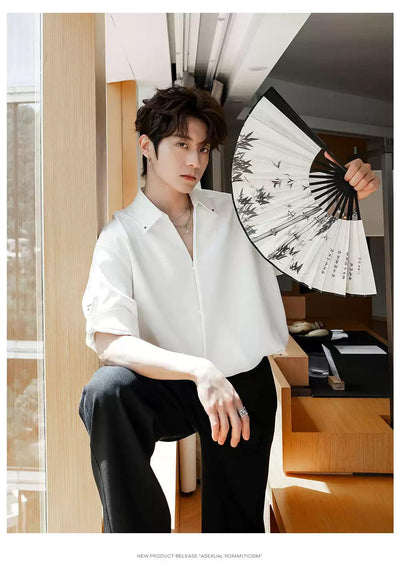 Chuan Belt Strap Sleeves Shirt-korean-fashion-Shirt-Chuan's Closet-OH Garments