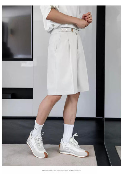 Chuan Belted Waist Suit Shorts-korean-fashion-Shorts-Chuan's Closet-OH Garments
