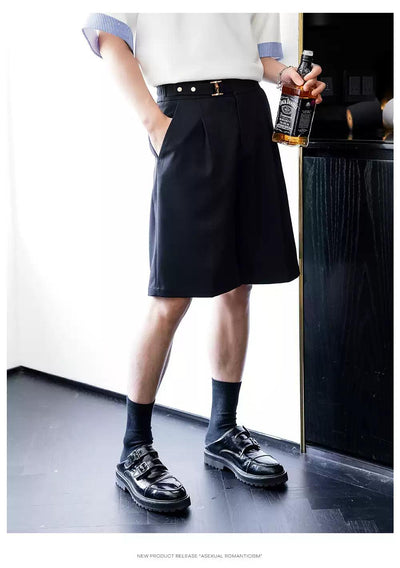 Chuan Belted Waist Suit Shorts-korean-fashion-Shorts-Chuan's Closet-OH Garments
