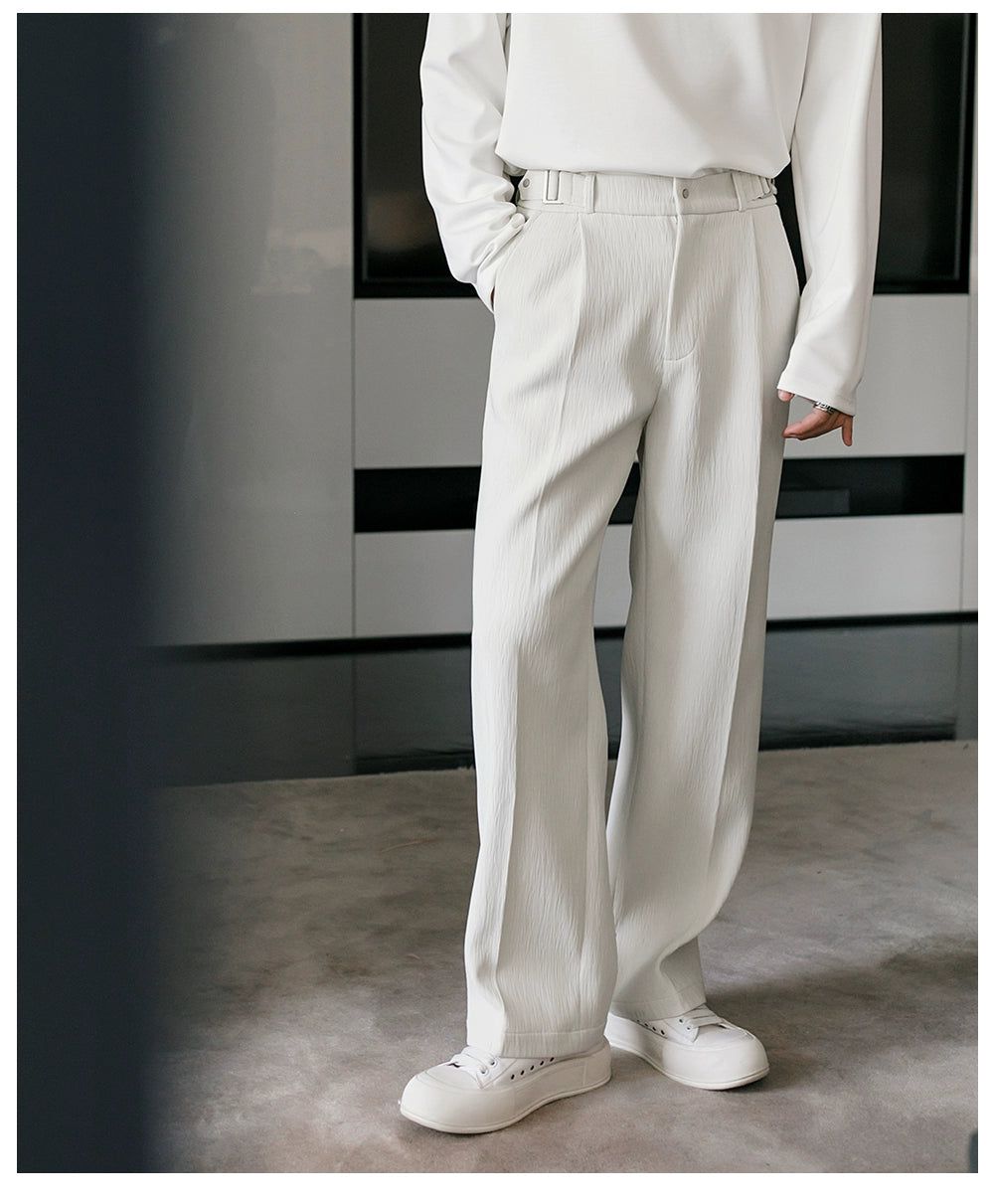 Chuan Buckled Detail Straight Trousers-korean-fashion-Trousers-Chuan's Closet-OH Garments