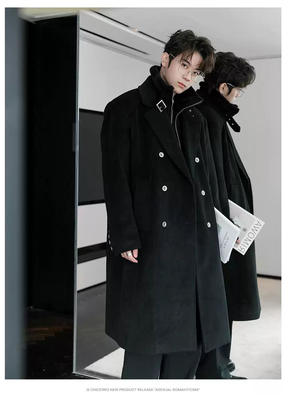 Chuan Buckled Neck Strap Double Breasted Long Coat-korean-fashion-Long Coat-Chuan's Closet-OH Garments