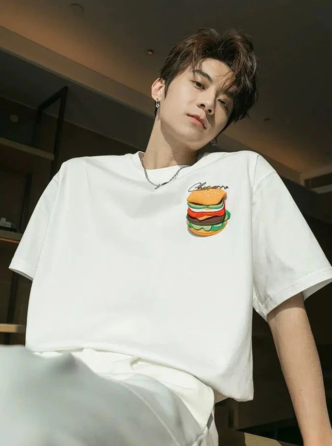 Chuan Burger Graphic Detail T-Shirt-korean-fashion-T-Shirt-Chuan's Closet-OH Garments