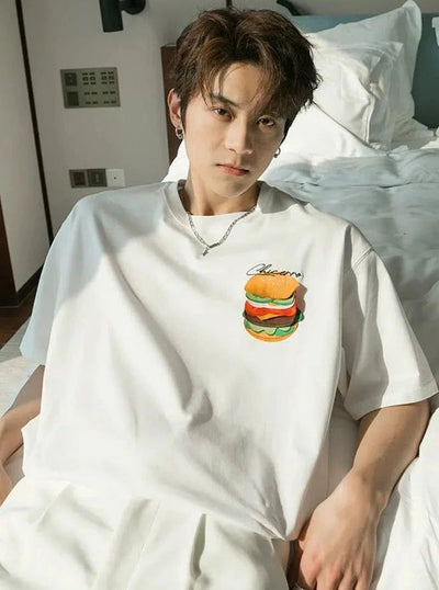 Chuan Burger Graphic Detail T-Shirt-korean-fashion-T-Shirt-Chuan's Closet-OH Garments
