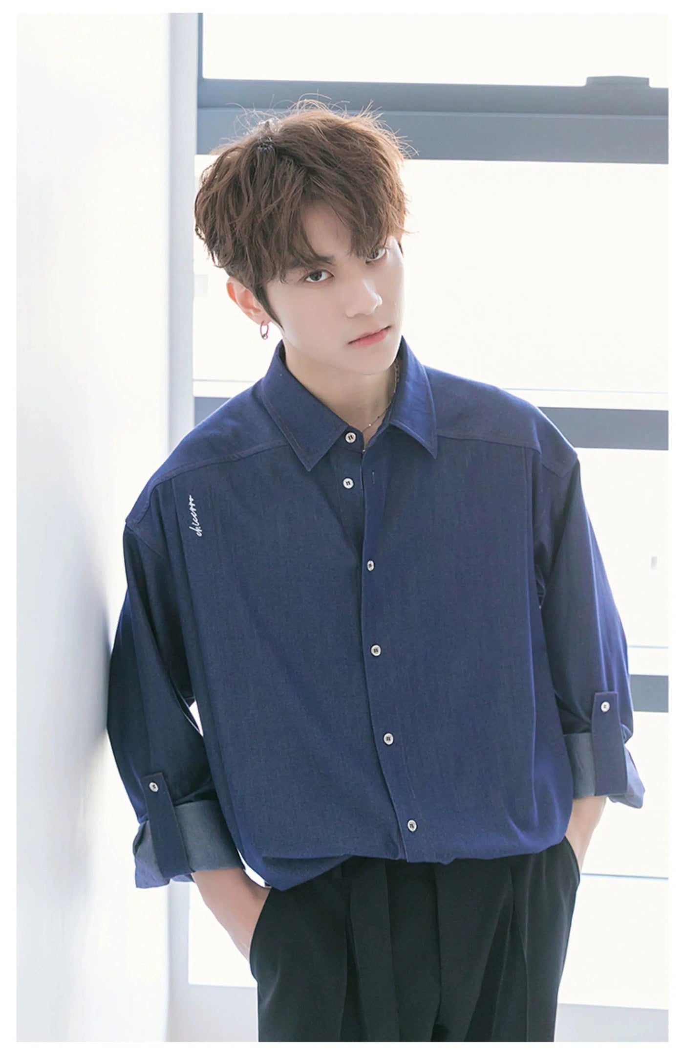 Chuan Buttoned Casual Denim Shirt-korean-fashion-Shirt-Chuan's Closet-OH Garments