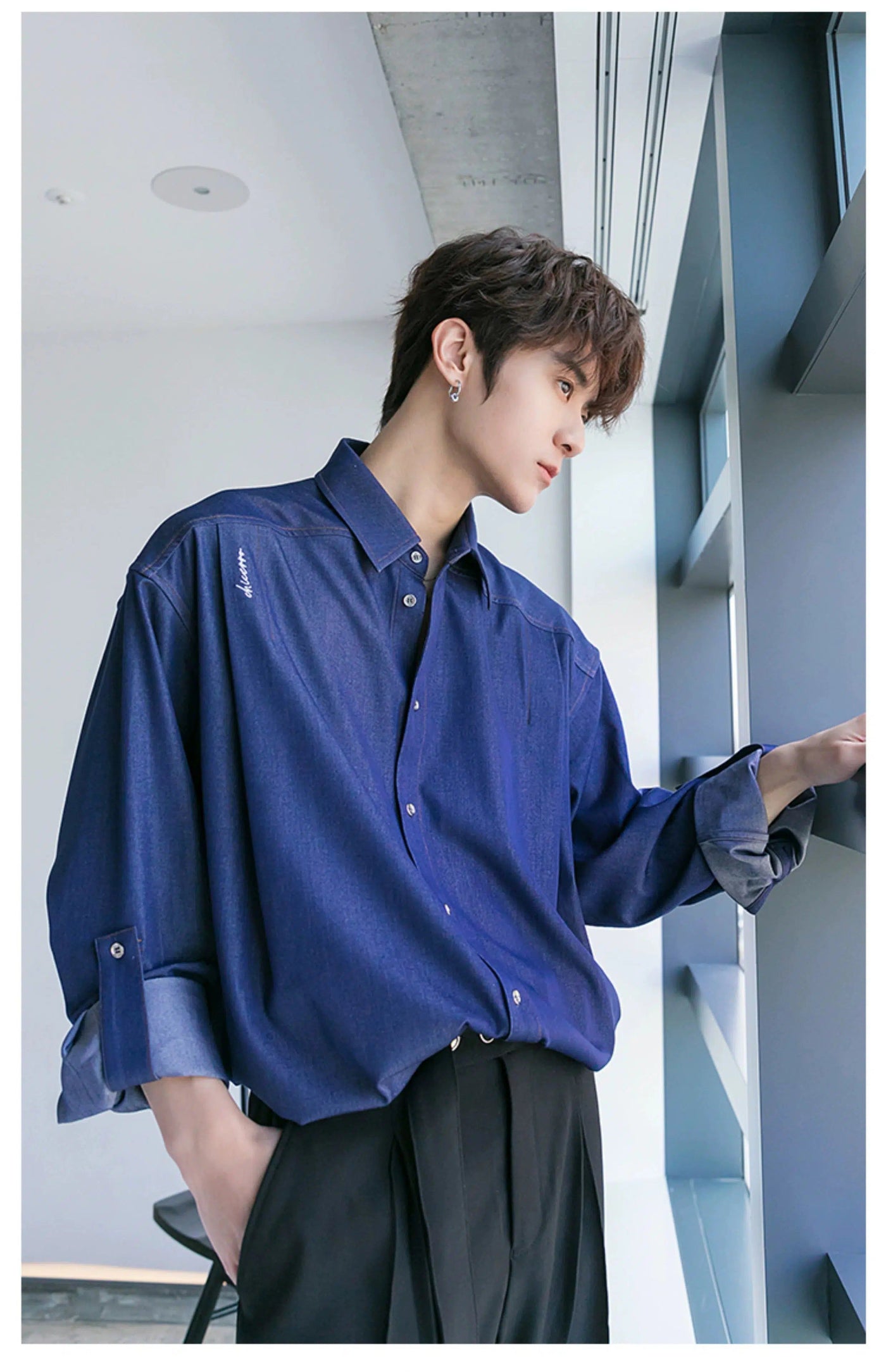 Chuan Buttoned Casual Denim Shirt-korean-fashion-Shirt-Chuan's Closet-OH Garments