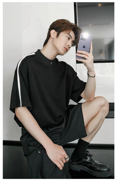 Chuan Casual Bar Contrast T-Shirt-korean-fashion-T-Shirt-Chuan's Closet-OH Garments