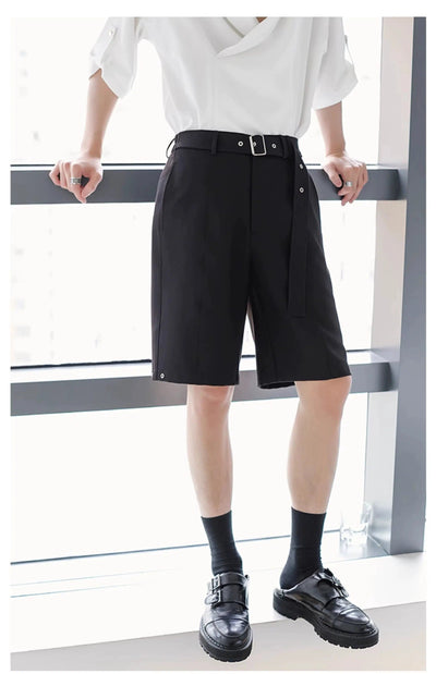 Chuan Casual Buckle Belted Shorts-korean-fashion-Shorts-Chuan's Closet-OH Garments