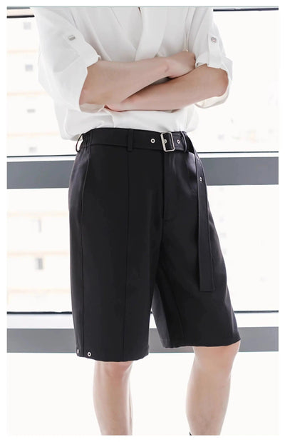 Chuan Casual Buckle Belted Shorts-korean-fashion-Shorts-Chuan's Closet-OH Garments