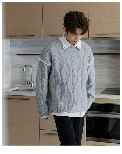 Chuan Casual Cable Knit Sweater-korean-fashion-Sweater-Chuan's Closet-OH Garments