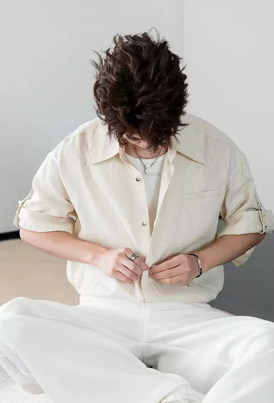 Chuan Casual Folded Sleeve Shirt-korean-fashion-Shirt-Chuan's Closet-OH Garments