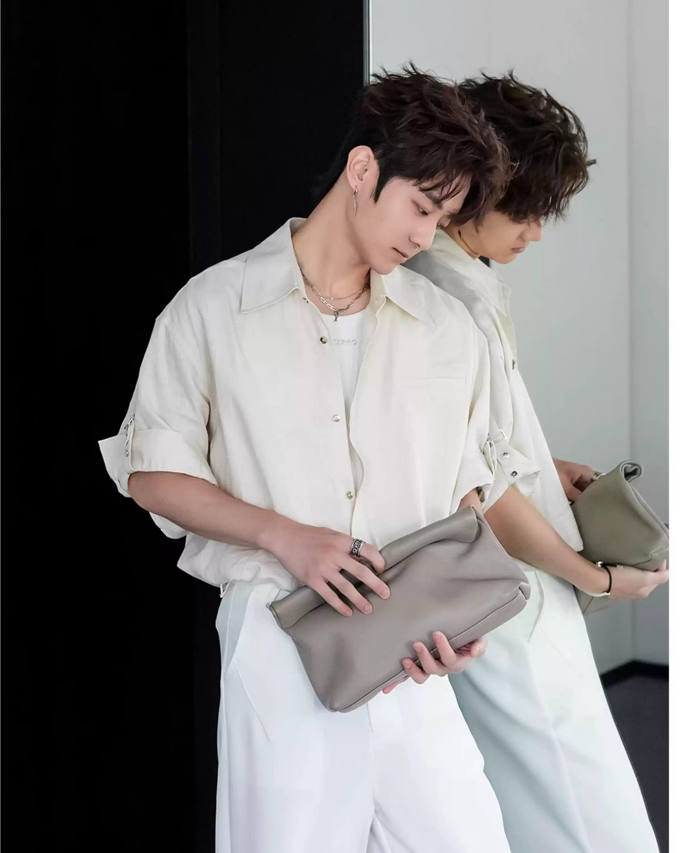 Chuan Casual Folded Sleeve Shirt-korean-fashion-Shirt-Chuan's Closet-OH Garments