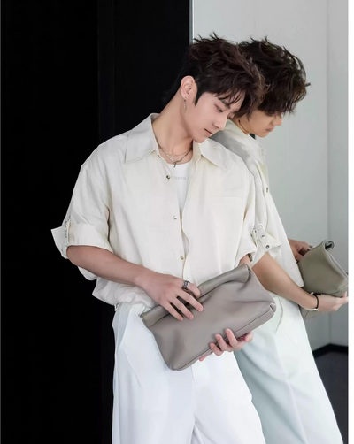 Chuan Casual Folded Sleeve Shirt-korean-fashion-Shirt-Chuan's Closet-OH Garments