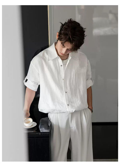 Chuan Casual Folded Sleeve Shirt-korean-fashion-Shirt-Chuan's Closet-OH Garments
