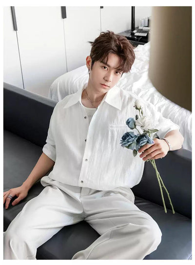 Chuan Casual Folded Sleeve Shirt-korean-fashion-Shirt-Chuan's Closet-OH Garments