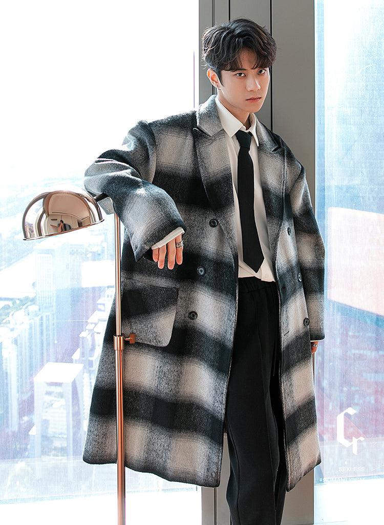 Chuan Casual Plaid Lapel Overcoat-korean-fashion-Long Coat-Chuan's Closet-OH Garments