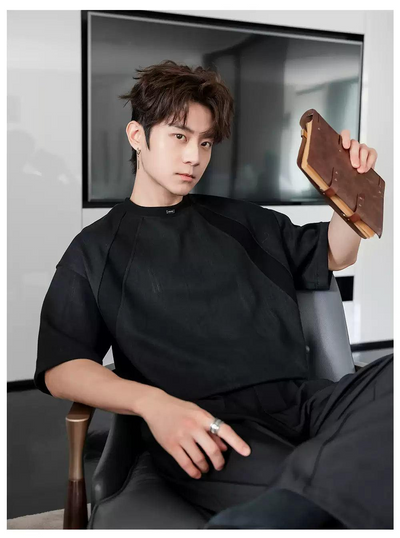 Chuan Casual Stitched Shoulder T-Shirt-korean-fashion-T-Shirt-Chuan's Closet-OH Garments