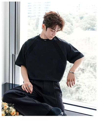 Chuan Casual Stitched Shoulder T-Shirt-korean-fashion-T-Shirt-Chuan's Closet-OH Garments