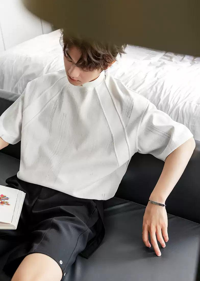 Chuan Casual Stitched Shoulder T-Shirt-korean-fashion-T-Shirt-Chuan's Closet-OH Garments
