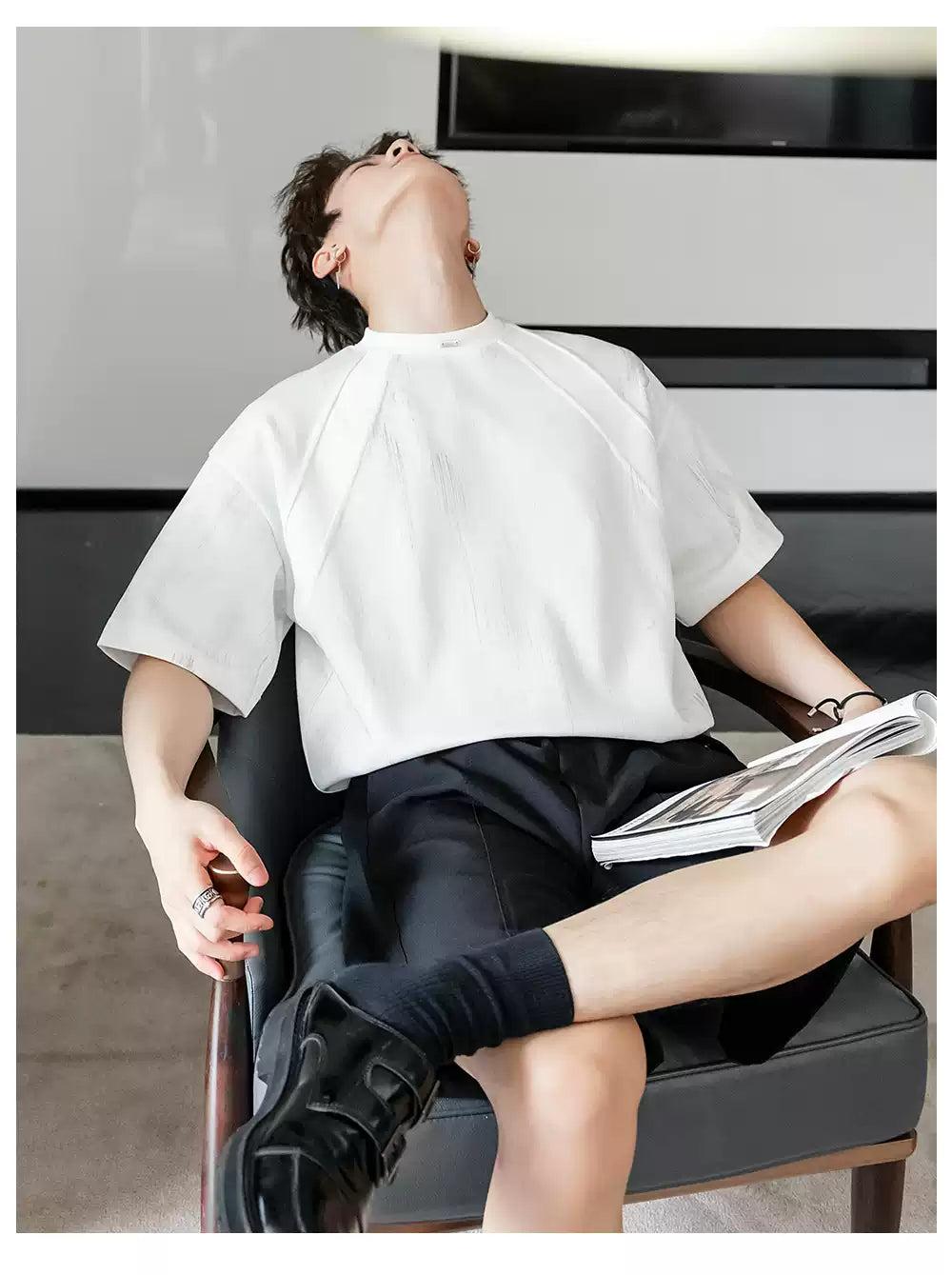 Chuan Casual Stitched Shoulder T-Shirt-korean-fashion-T-Shirt-Chuan's Closet-OH Garments